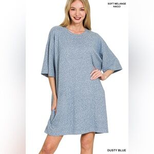 Zenana SOFT MELANGE HACCI T-SHIRTS DRESS